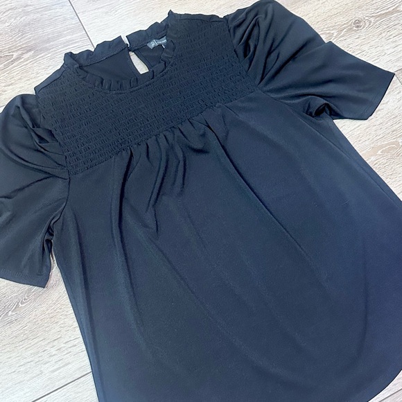 Adrianna Papell Mock Neck Puff Sleeve Blouse - Picture 4 of 13